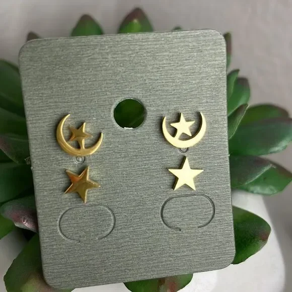 Celestial Moon and Stars Earring  Set - Picture 3 of 8